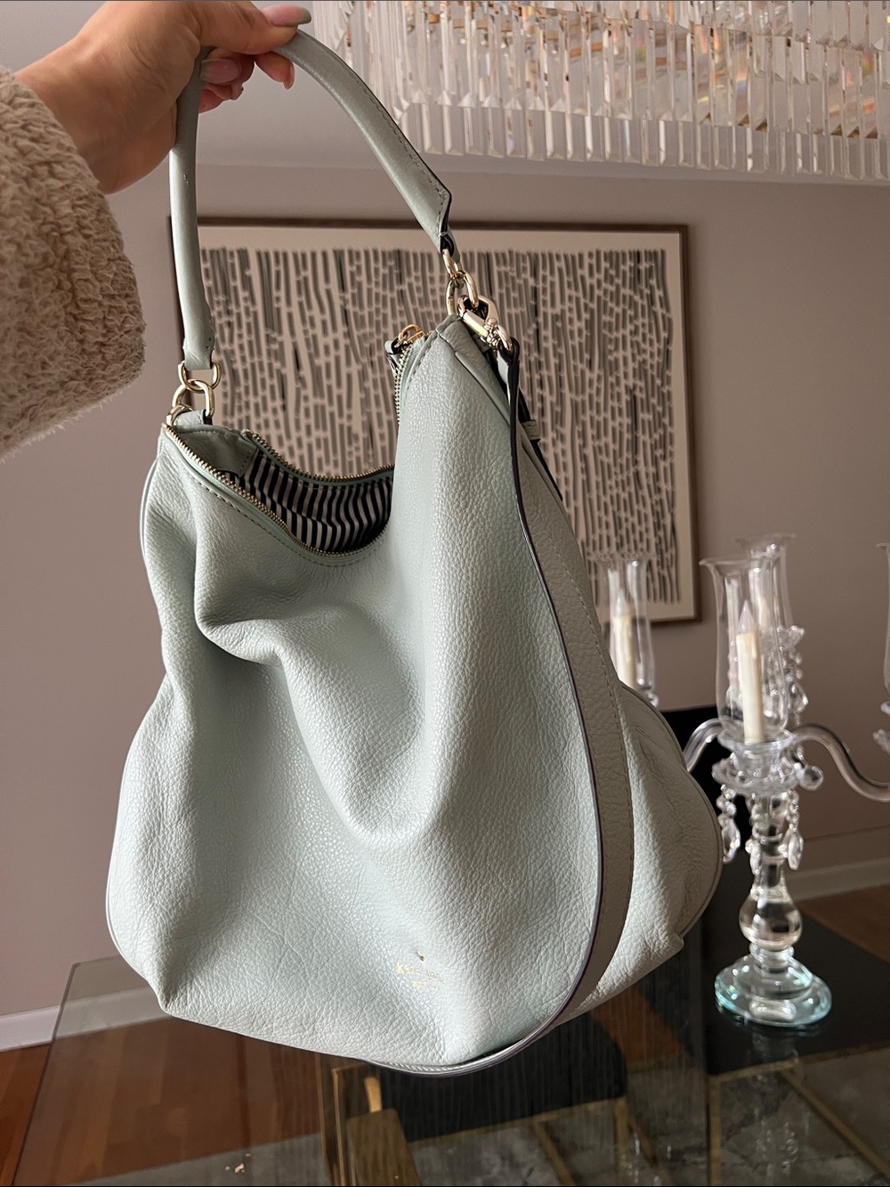 Kate spade Soft Pebbled Hobo Bag in Light Sage blue